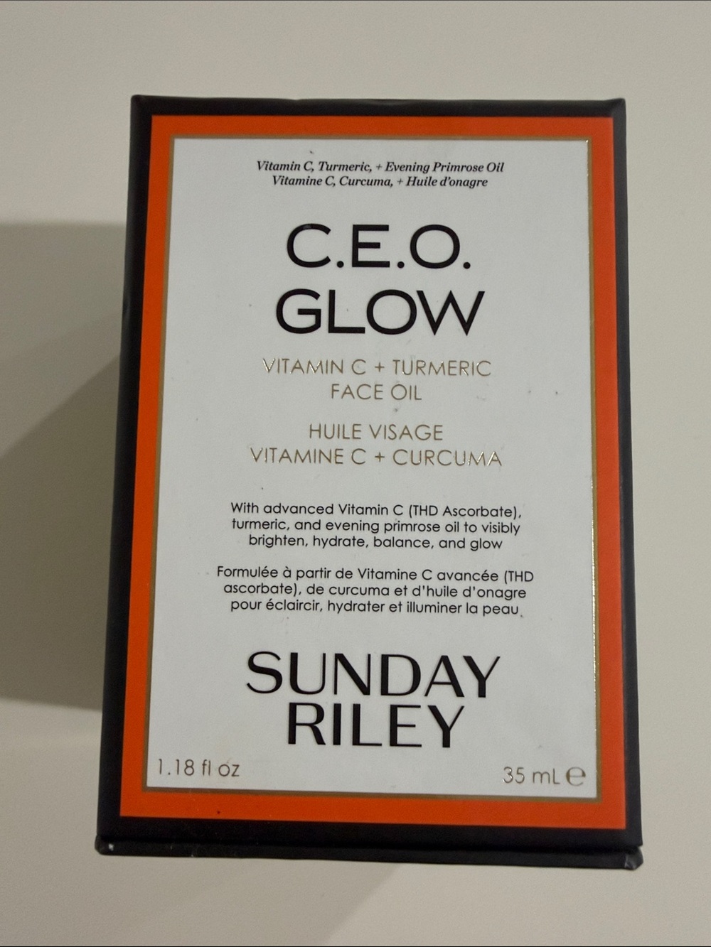Sunday Riley C.E.O. Glow Vitamin C + Turmeric Face Oil - White and Orange Box